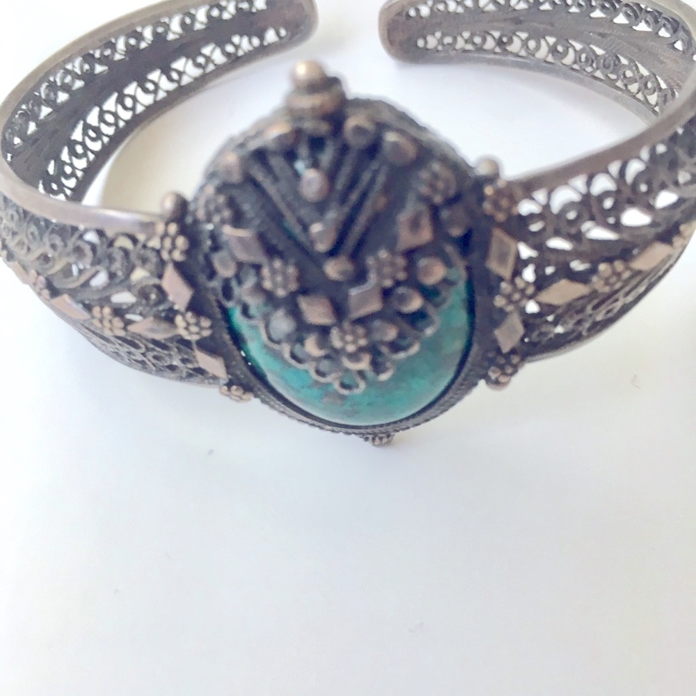 Cuff bracelet Vintage Silver bracelet w Turquoise - Picture 1 of 5
